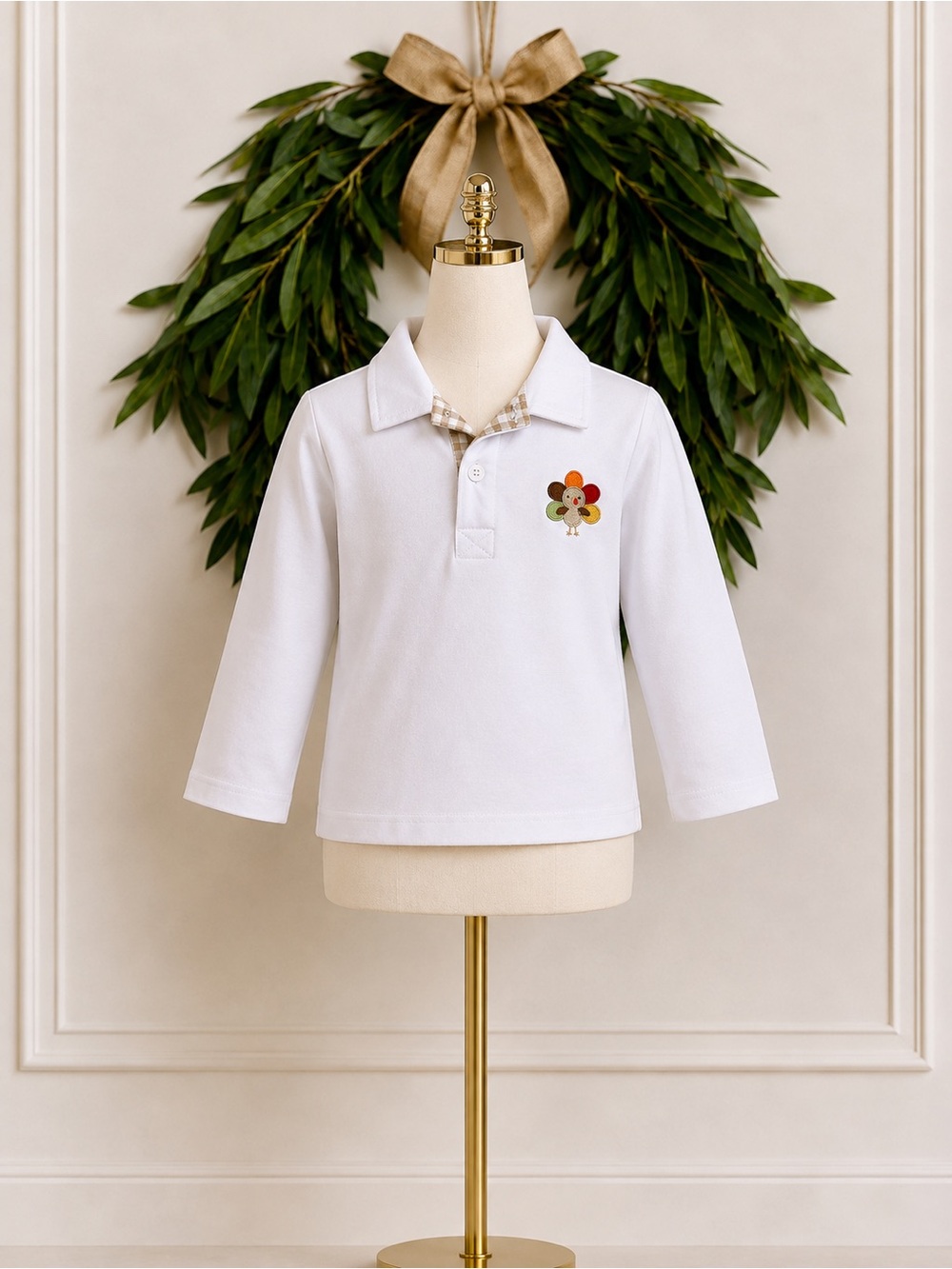 Stitchy Fish Boys Fall Thanksgiving Long Sleeve Polo 2T
